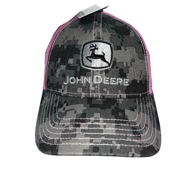 John Deere Women's Camo Camouflage With Pink Mesh Snap Back Baseball Cap NWT - Picture 1 of 4